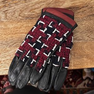Authentic CHANEL Leather and Tweed Gloves